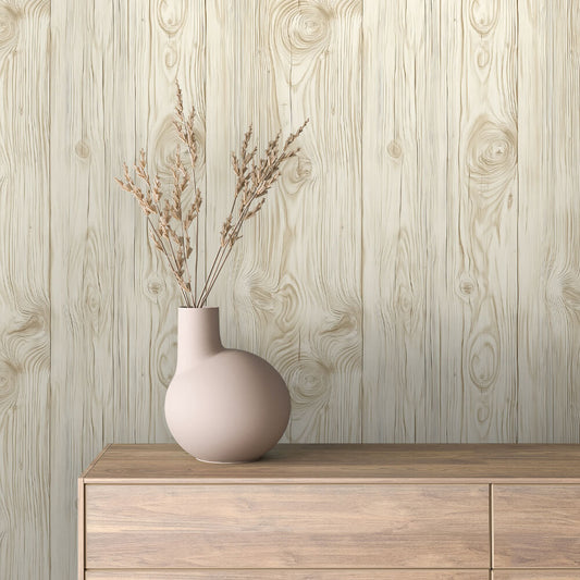 WOOD 0065 – Helles Holzdesign mit ausdrucksstarker Maserung und Astlöchern. Natürlich, lebendig, ideal für helle, rustikale Räume.