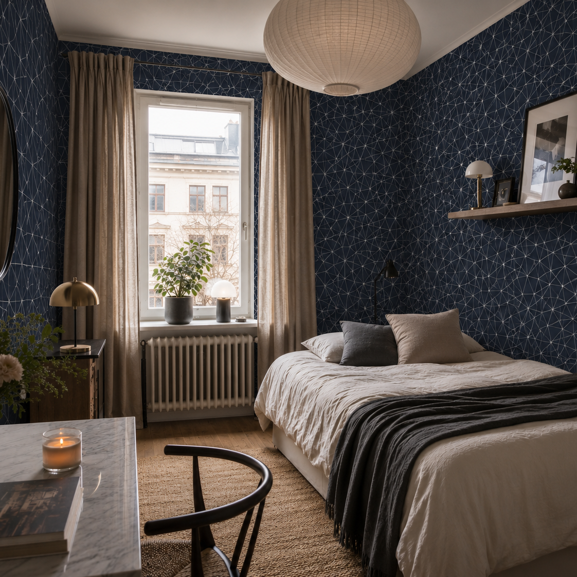 Zazz Midnight Blue White – Geometrische Tapete Dunkelblau
