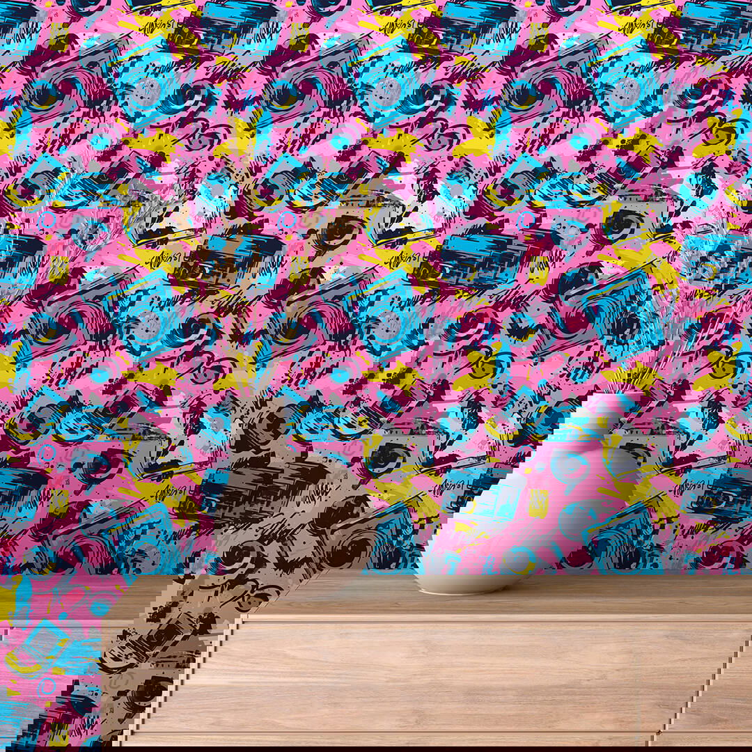 ✅ Pop-Art Tapete ✅ Retro Kameras ✅ Selbstklebend & PVC-frei – by PCC FoliaConcept
