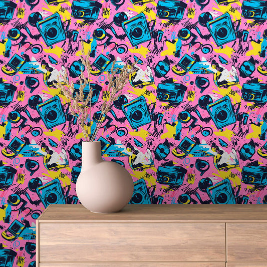 ✅ Pop-Art Tapete ✅ Retro Kameras ✅ Selbstklebend & PVC-frei – by PCC FoliaConcept