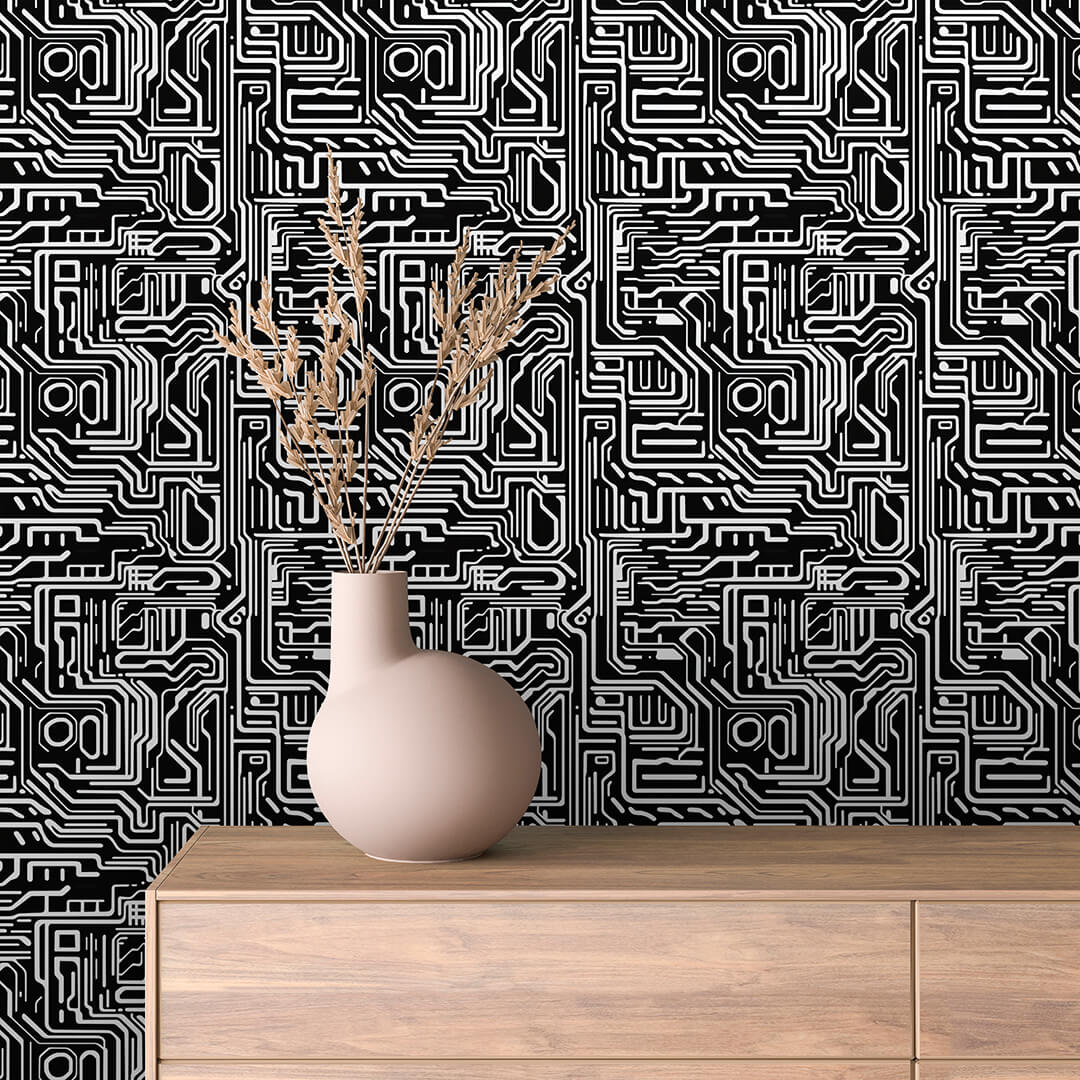 ✅ Schwarz-Weiß-Circuit-Look ✅ Futuristische Wandgestaltung ✅ Selbstklebend & PVC-frei – by PCC FoliaConcept