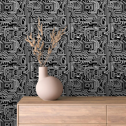 ✅ Schwarz-Weiß-Circuit-Look ✅ Futuristische Wandgestaltung ✅ Selbstklebend & PVC-frei – by PCC FoliaConcept
