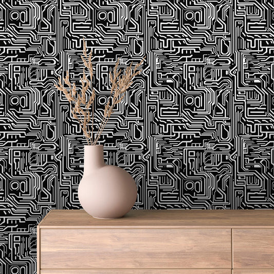✅ Schwarz-Weiß-Circuit-Look ✅ Futuristische Wandgestaltung ✅ Selbstklebend & PVC-frei – by PCC FoliaConcept