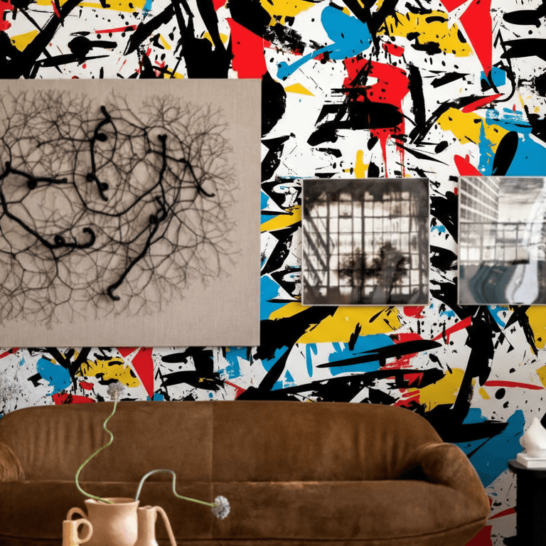 Graffiti Wohnzimmer mit Ledersofa