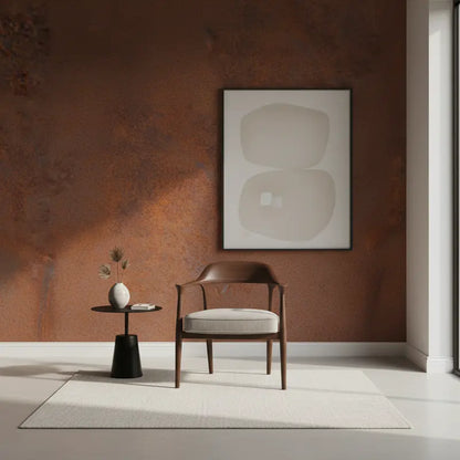 Metallic Tapete Samtrost Edelbraun – Flaechendeckende Cortenstahl-Optik in gedaempftem, warmem Braun mit subtilen Farbvari...