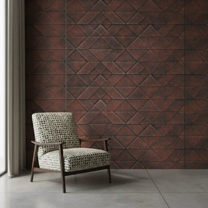 Metallic Tapete Geometrische Metallfliesen – Geometrische Dreiecks- und Rautenfliesen in dunklem, oxidiertem Metall