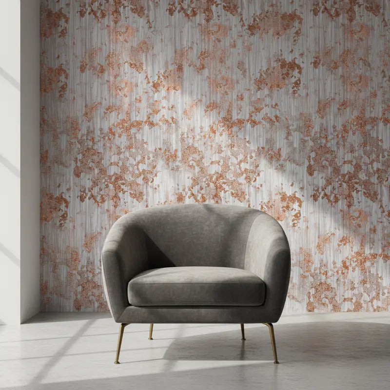 Metallic Tapete Helle Rostwäsche – Helle Metalloberflaeche, die von vertikalen orangefarbenen Rostlaeufern und Tropfenspur...