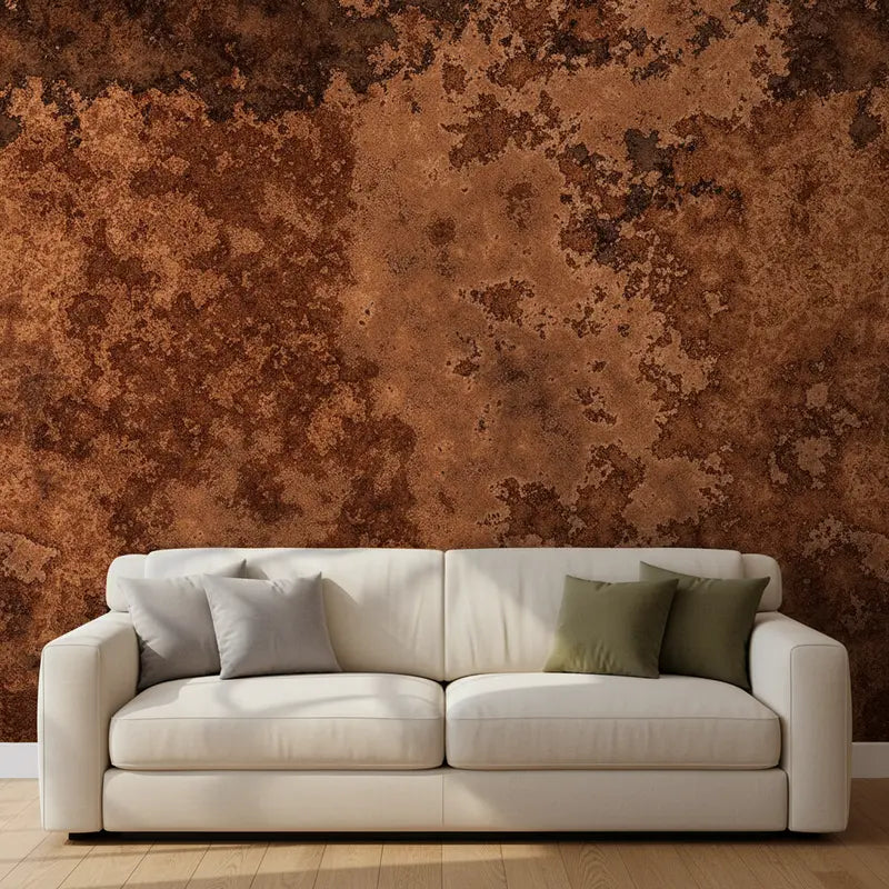 Metallic Tapete Tiefe Rostpatina – Grossflaechige Oxidationsmuster in satten Braun-, Kupfer- und Karamellttoenen mit dunkl...