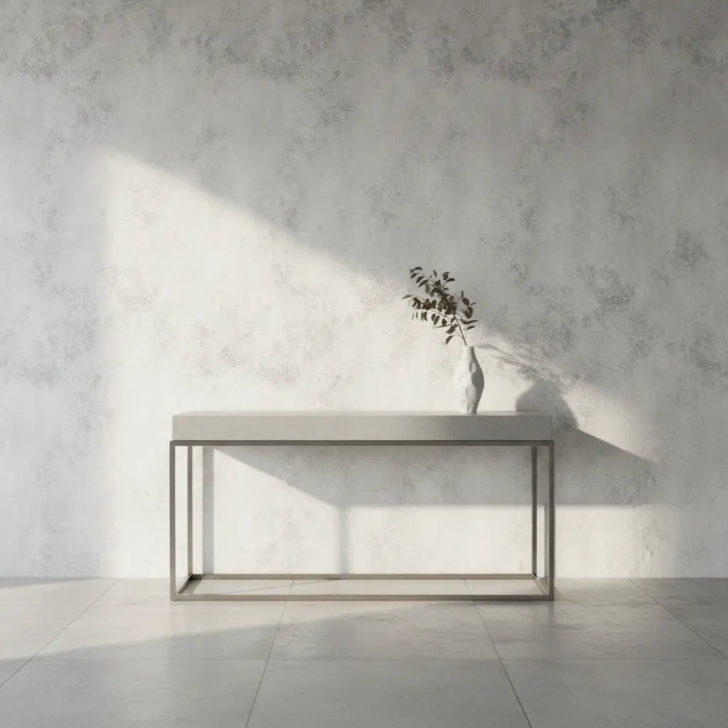 Selbstklebende Tapete Wolkige Betonoptik – Heller Industrial Look an Wand mit minimalistischer Deko im modernen Wohnraum. Ideal für stilvolle Raumgestaltung.