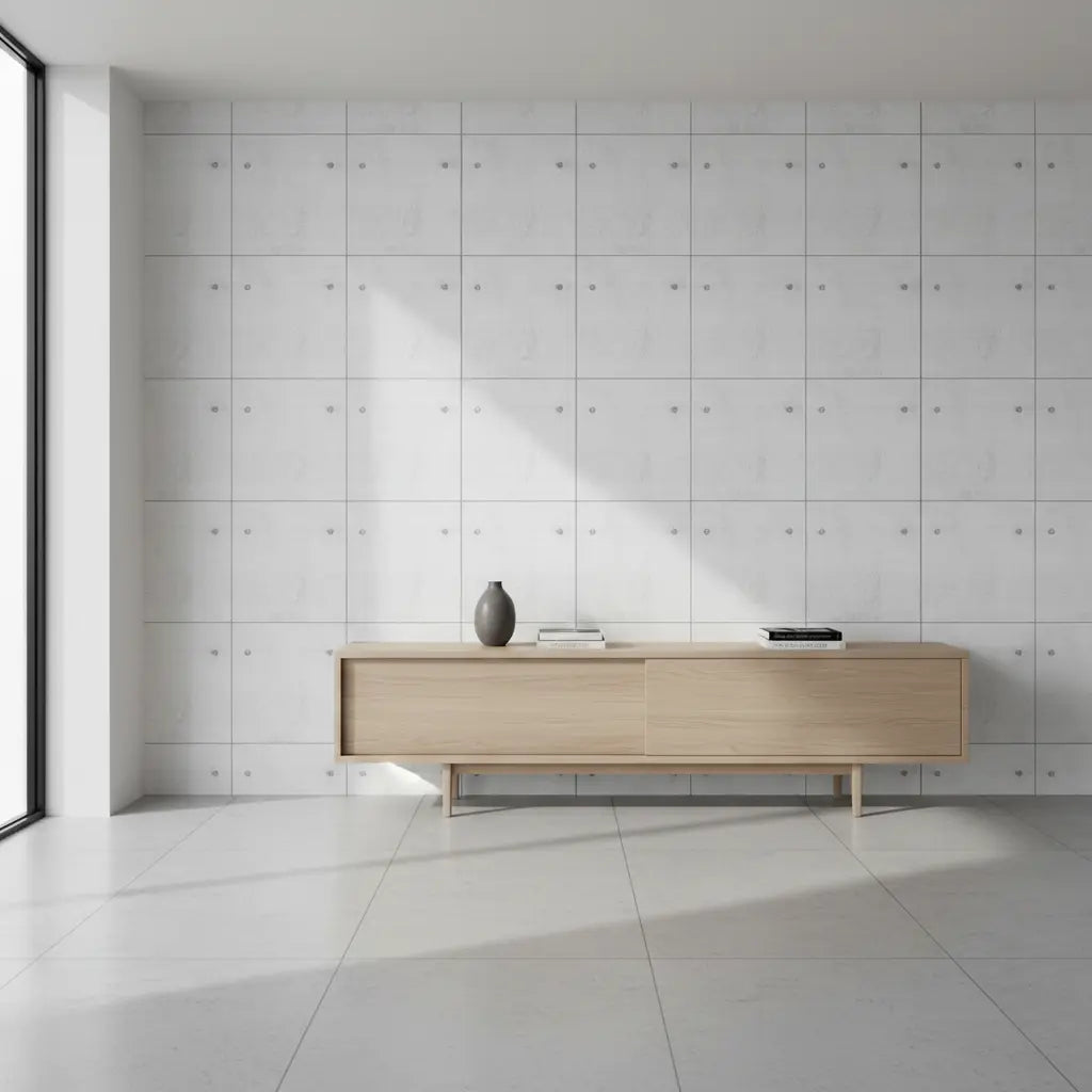 Selbstklebende Tapete Heller Beton – Light Concrete Fix Points mit Fixpunkten in moderner Betonoptik für minimalistisches Interieurdesign. Ideal für Industrial-Look in Wohn- und Arbeitsräumen.
