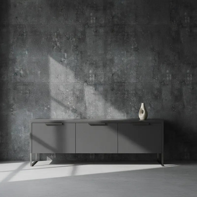 Selbstklebende Tapete Dunkle Betonoptik – Dark Industrial Concrete Panel für moderne Wandgestaltung im Industrial-Stil mit urbanem Flair.