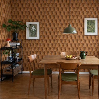 Tapete Holzoptik 3D Holzwuerfel Warm – Geometrisch