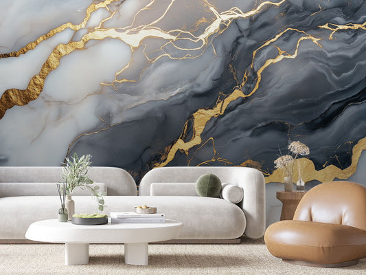 3D Marmor Tapete in Weißgrau mit Goldadern  Auffällige Optik & selbstklebend  PVC-frei – Pimp My Wall