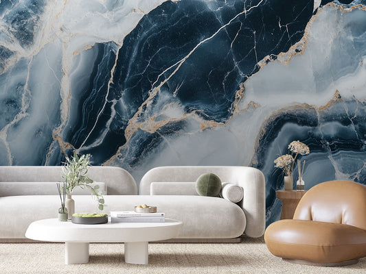 3D Marmor Tapete in Blau & Grau  Kühler Look & selbstklebend  PVC-frei – Pimp My Wall