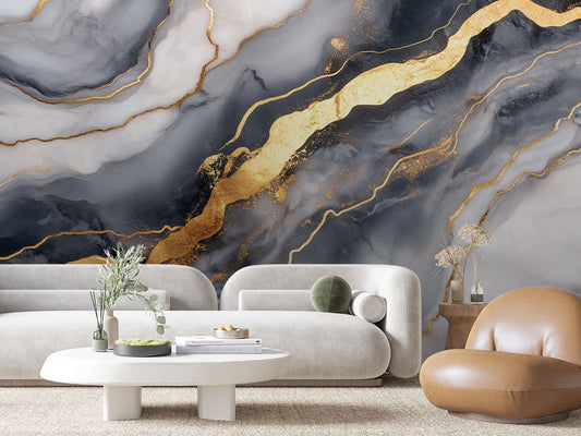 3D Marmor Tapete mit goldener Struktur  Ausdrucksstark & selbstklebend  PVC-frei – Pimp My Wall