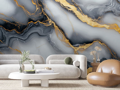3D Marmor Tapete in Rauchgrau mit Gold  Edler Look & selbstklebend  PVC-frei – Pimp My Wall