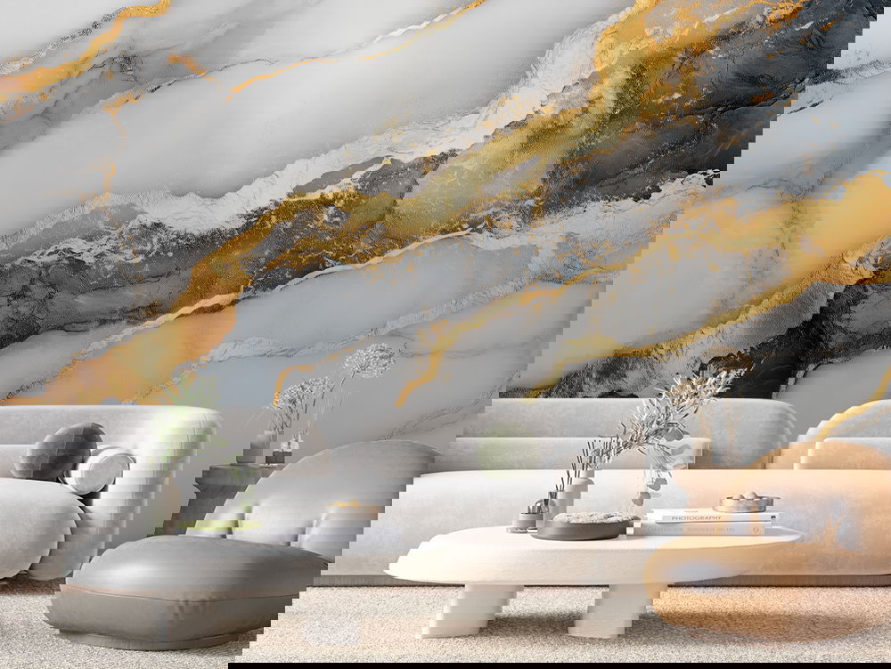 3D Marmor Tapete in Hellgrau mit Goldadern  Strahlender Look & selbstklebend  PVC-frei – Pimp My Wall