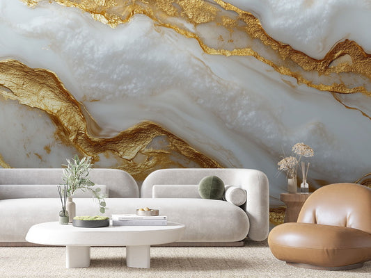 3D Marmor Tapete in Cremeweiß mit Gold  Sanfte Wirkung & selbstklebend  PVC-frei – Pimp My Wall