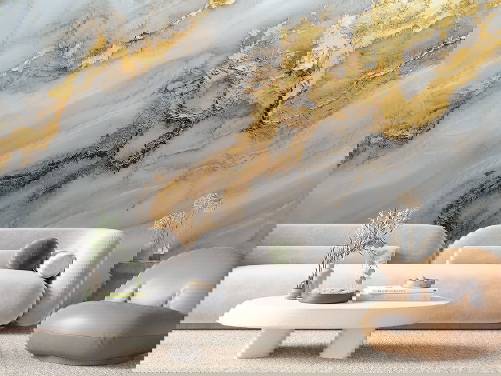 3D Marmor Tapete in Beige mit Goldstruktur  Warme Raumwirkung & selbstklebend  PVC-frei – Pimp My Wall