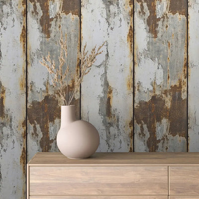 Metallic Wallpaper Pale Rust Panels