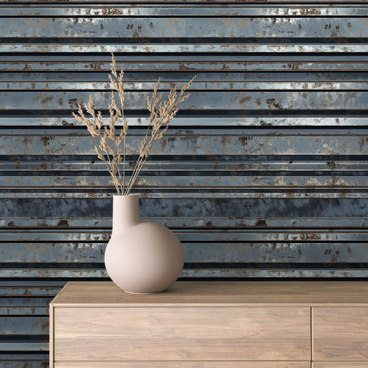 Blue Rusted Stripes Metall