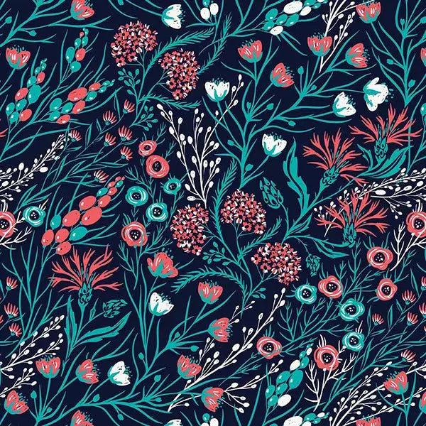 Blumentapete Meadow Noir – Bunte Blumen auf Schwarz