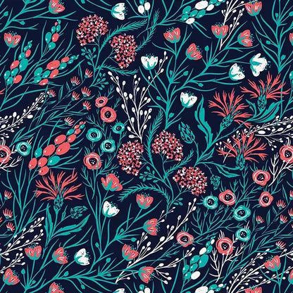Blumentapete Meadow Noir – Bunte Blumen auf Schwarz