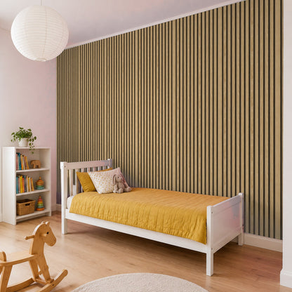 Tapete Holzoptik Eiche Hell Latten im Kinderzimmer – Raumvisualisierung mit dem Originaldruck, selbstklebend | Pimp My Wall