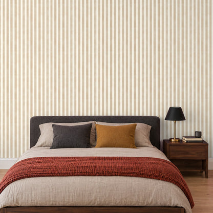 Streifentapete Beige Pur im Gästezimmer – Raumvisualisierung mit dem Originaldruck, selbstklebend | Pimp My Wall