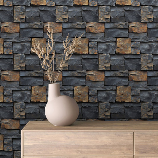  Tapete mit strukturierter Basaltstein-Optik  Selbstklebend, PVC-frei & detailreich gestaltet  Für moderne Wandgestaltung – by PCC FoliaConcept