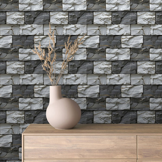  Tapete mit Bruchsteinstruktur in Hell- & Dunkelgrau  Selbstklebend, PVC-frei & robust  Für moderne Raumgestaltung mit rustikalem Twist – by PCC FoliaConcept