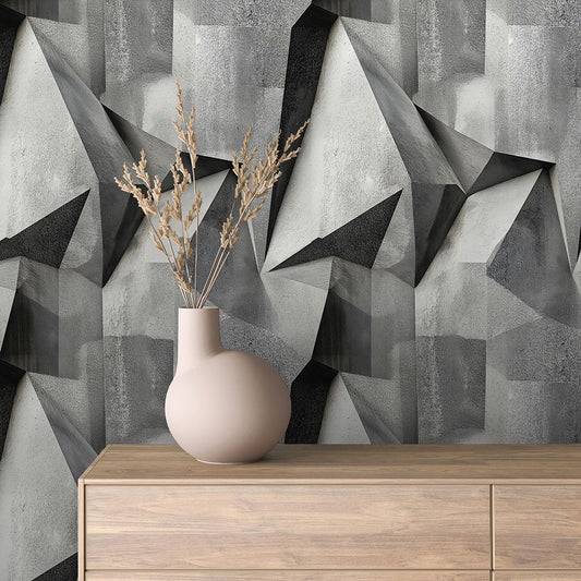Brutalistisch-modern  Beton-Optik in 3D-Geometrie  Selbstklebend & PVC-frei – by PCC FoliaConcept