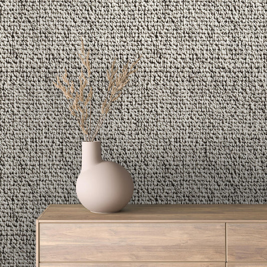 Bouclé-inspirierte Wandtextur in Stein-Grau  Grobes Textilgewebe für moderne Räume  Selbstklebend & PVC-frei – made by PCC FoliaConcept!