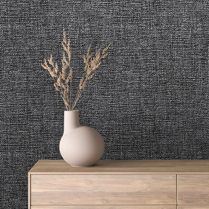 Dunkle Webtextur Wanddesign  Edle Schwarzgrau-Struktur mit feinem Gewebe-Look  PVC-freie Folie – exklusiv von PCC FoliaConcept