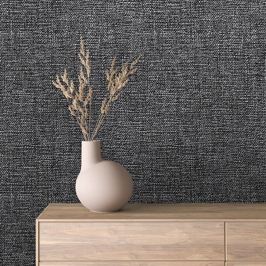 Dunkle Webtextur Wanddesign  Edle Schwarzgrau-Struktur mit feinem Gewebe-Look  PVC-freie Folie – exklusiv von PCC FoliaConcept