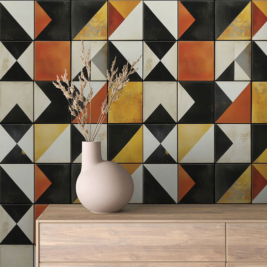 Geometrisches Statement  Warme Kontraste  Selbstklebend & PVC-frei – by PCC FoliaConcept