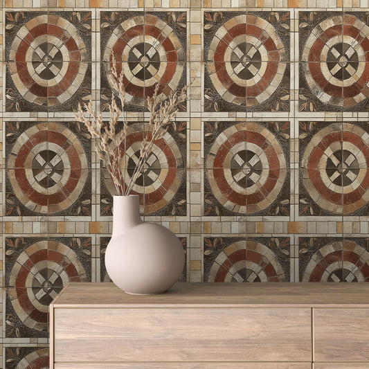 Mediterranes Mosaikmuster  Florale & geometrische Ornamente  Selbstklebend & PVC-frei – by PCC FoliaConcept