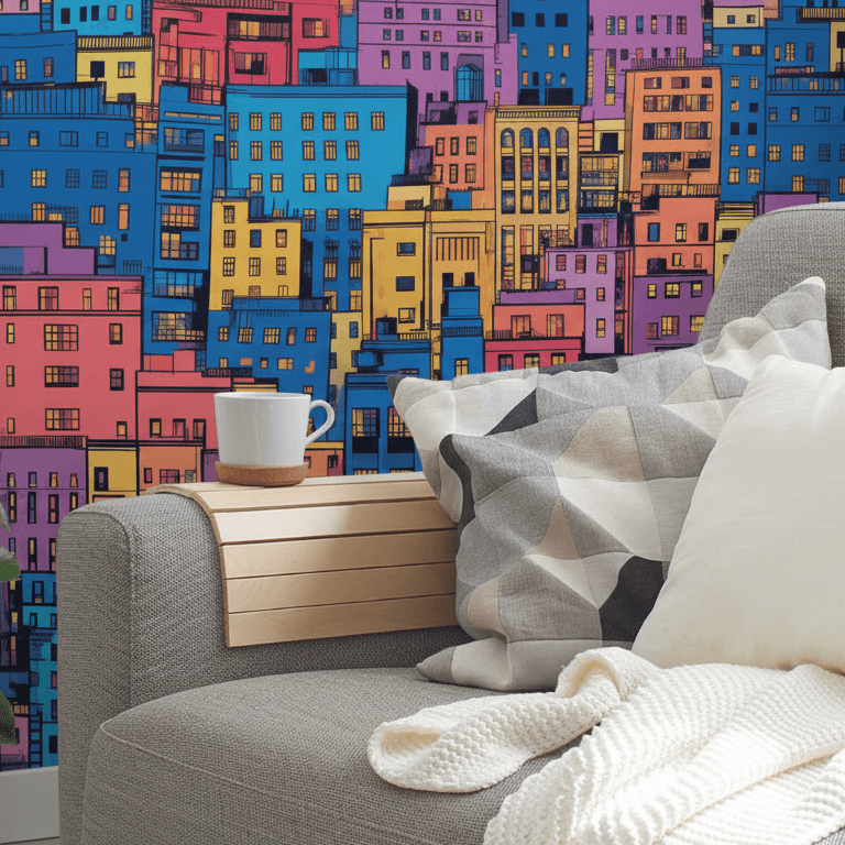 Cartoon Skyline Tapete im Wohnzimmer